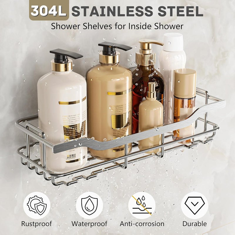 OMAIRA 3-Pack Shower Caddy with Soap Holder, Adhesive Rustproof No-drill Strudy Loading Inside Shower Organizer Shelves Rack Storage Bathroom Organization for Smooth Wall Glass Tile, Silver (X-Large) - Image 5
